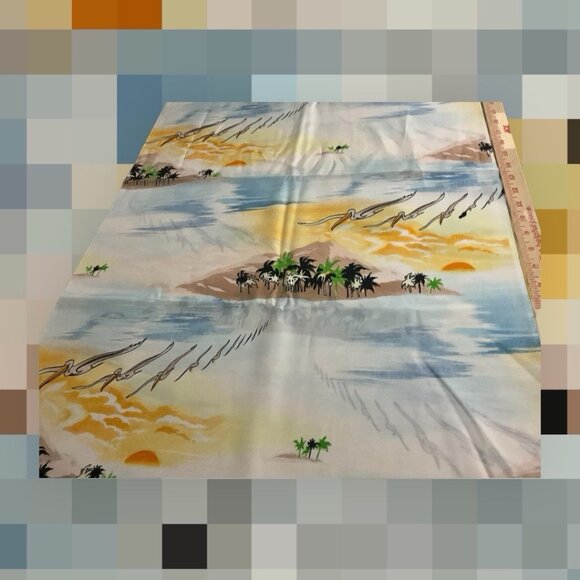 Hoffman California Vintage Silky Fabric Featuring Tropical Scene 4 Yards x 45" W - Picture 2 of 14